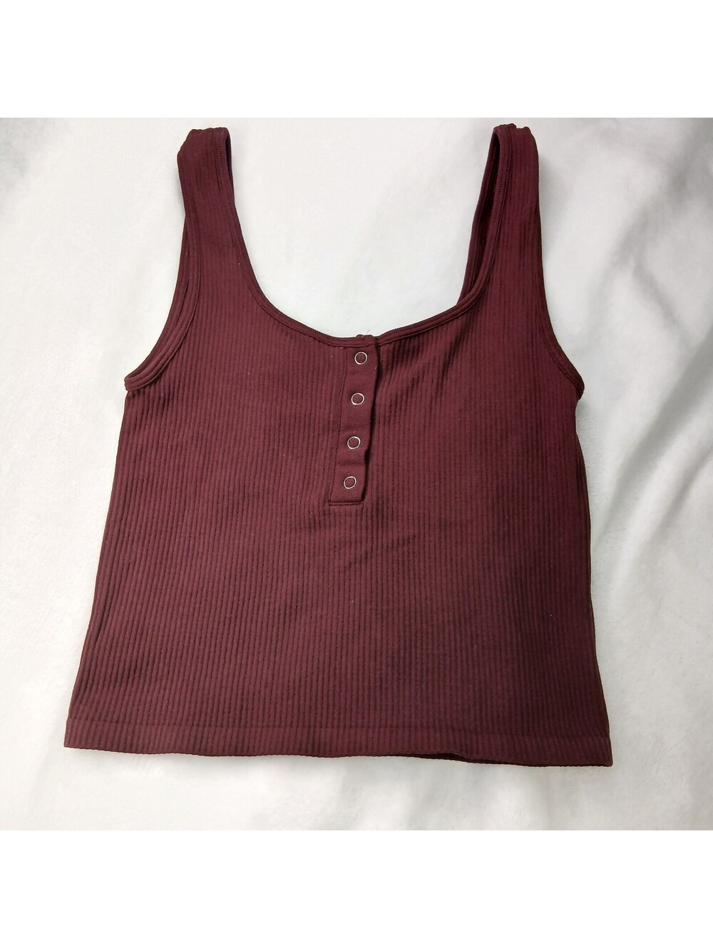 Aeropostale Seamless Ribbed Henley Tank Top Crop Maroon Burgundy Size S Small